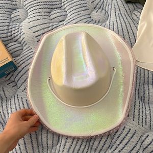 white iridescent cowboy hat